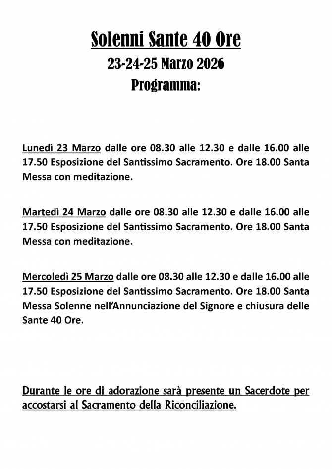 SOLENNI SANTE QUARANT'ORE - Parrocchia San Gregorio Magno